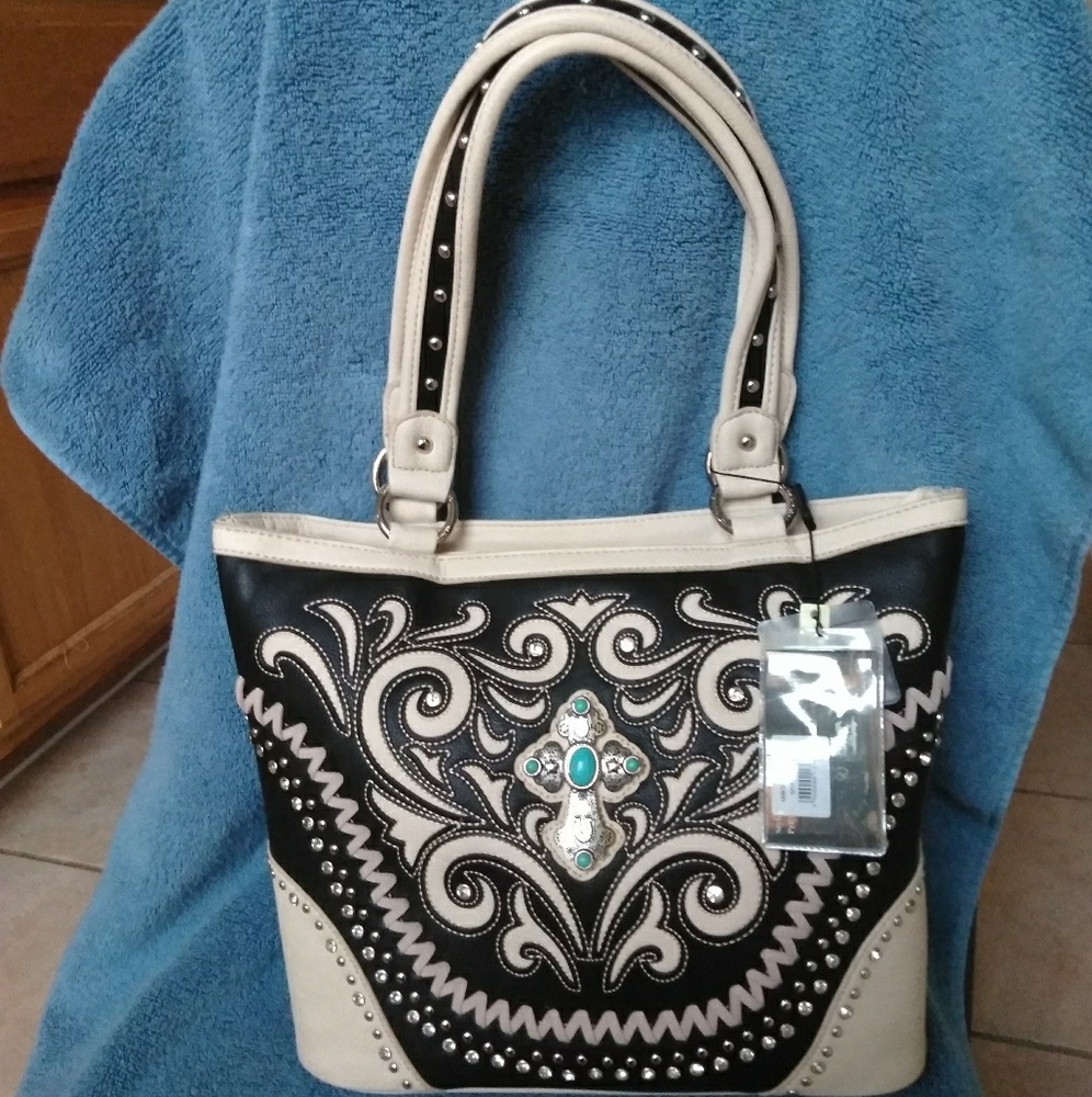 Montana West Purse, Cream and Black